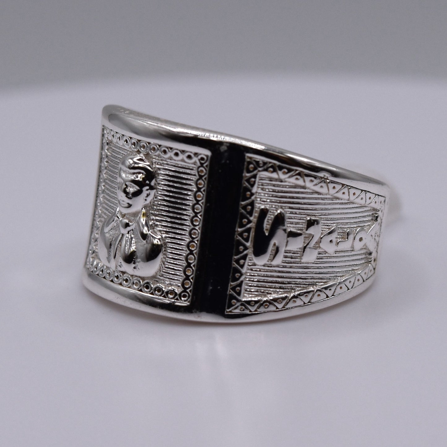 Men’s Jesús Malverde Ring – 925 Sterling Silver Folk Saint Jewelry – Bold Religious Statement Ring for Him