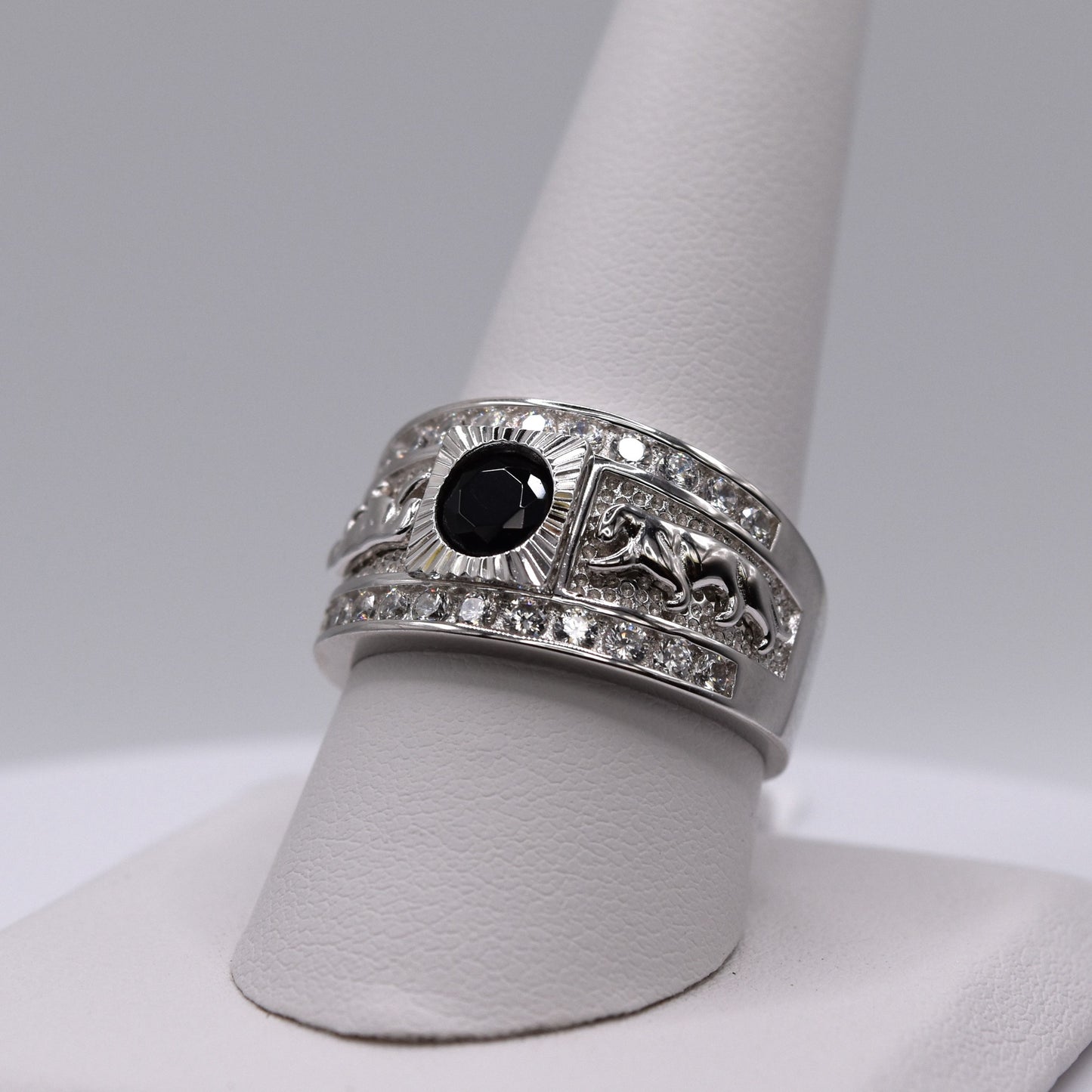 Men’s Panther Ring in 925 Sterling Silver – Bold Black CZ Center Stone – Luxury Statement Ring for Him