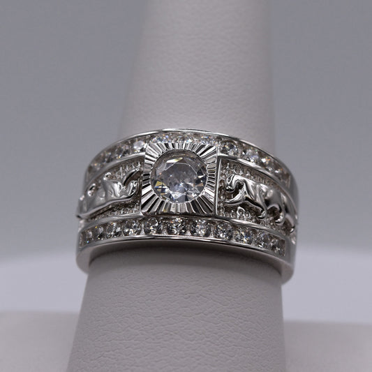 Men’s Panther Ring in 925 Sterling Silver – Bold Color Less CZ Center Stone – Luxury Statement Ring for Him
