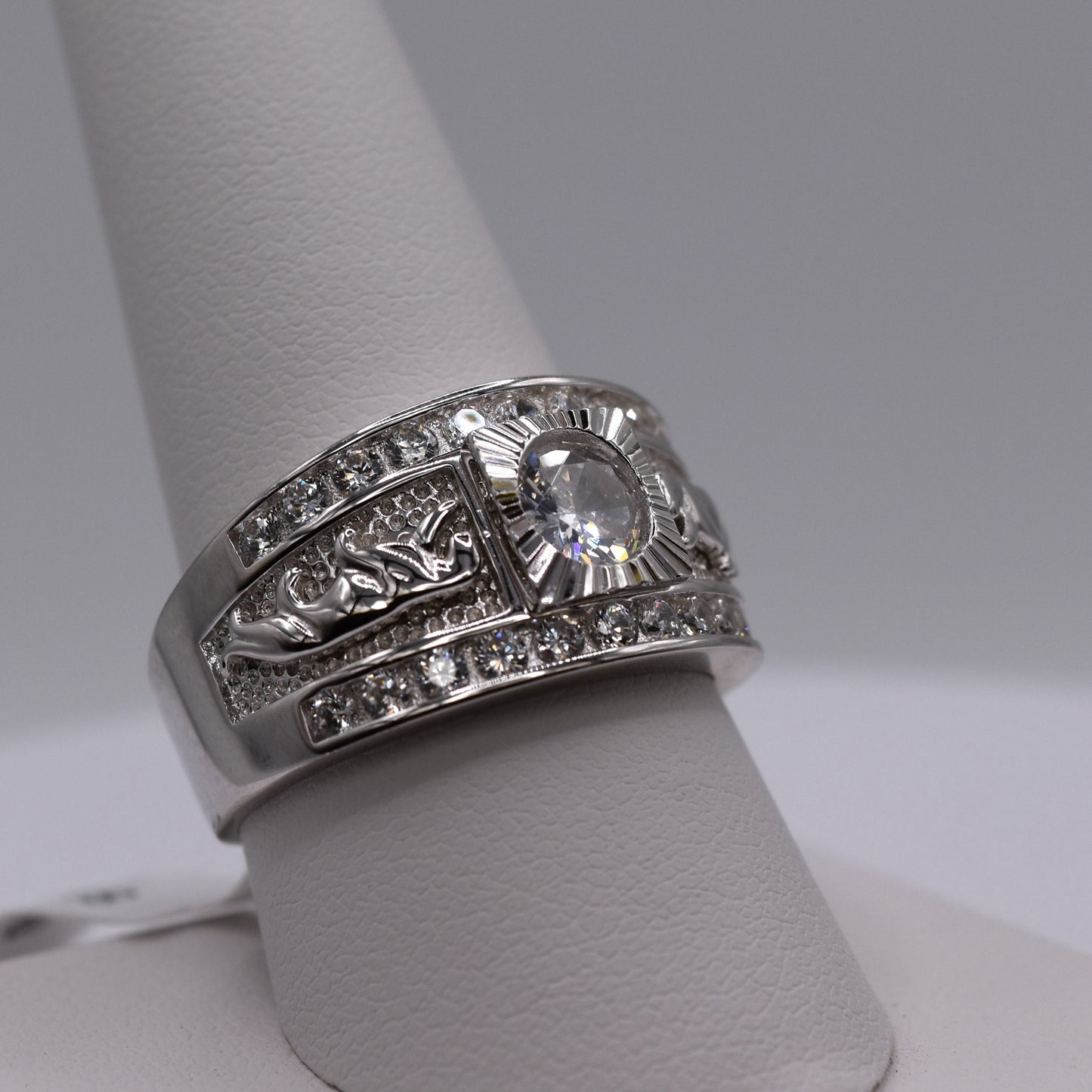 Men’s Panther Ring in 925 Sterling Silver – Bold Color Less CZ Center Stone – Luxury Statement Ring for Him