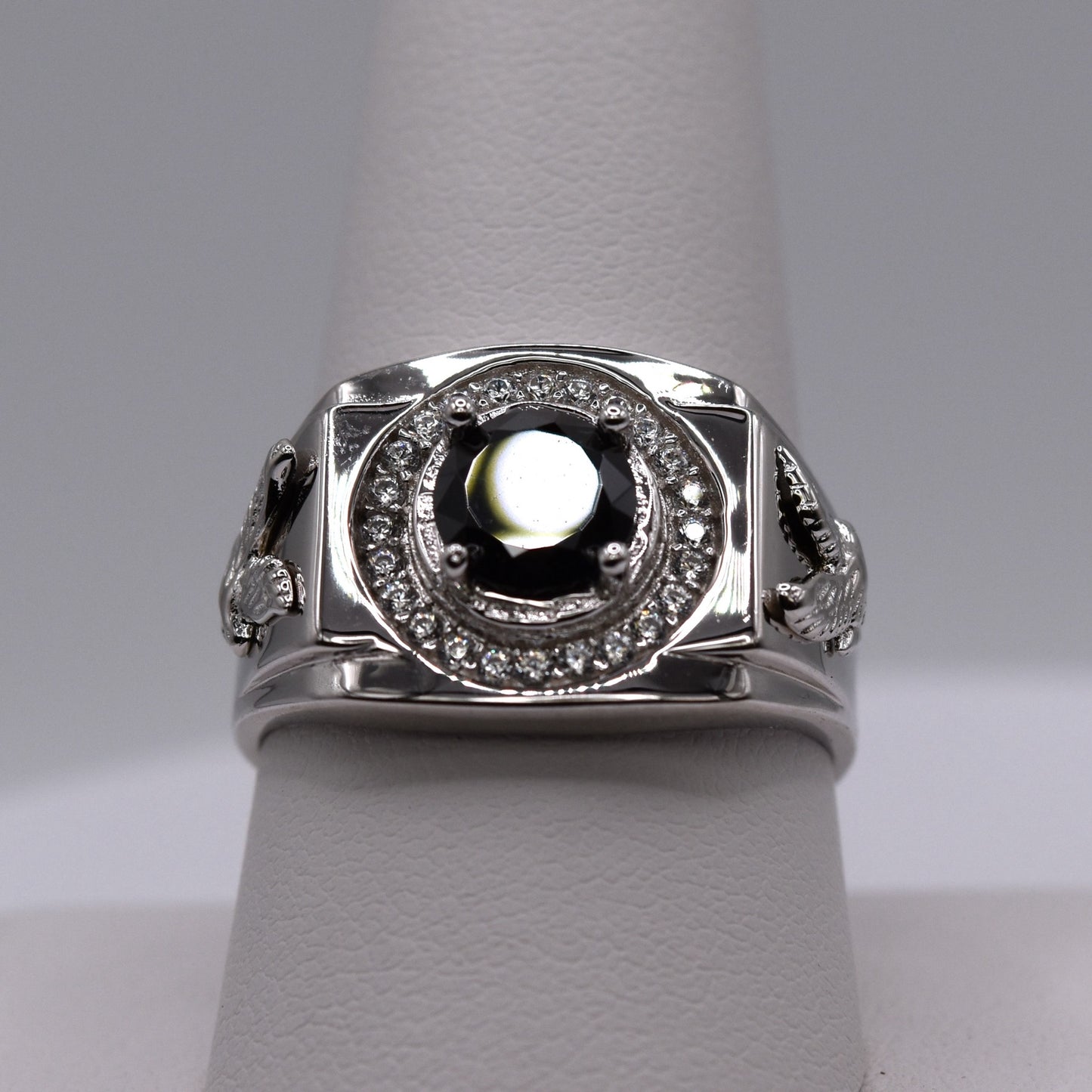 Men's 925 Sterling Silver Signet Ring - Chunky Black Onyx Style Goth Ring for Him
