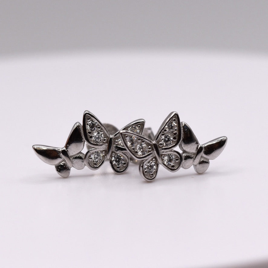 Quinceañera Jewelry Set: Butterfly-Shaped 925 Sterling Silver with '15' & Colorless CZ – The Perfect Gift!