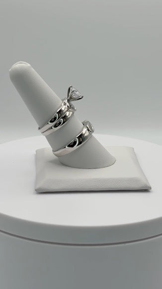 3 Piece 925 Sterling Silver Wedding Ring Set (Heart Shape)