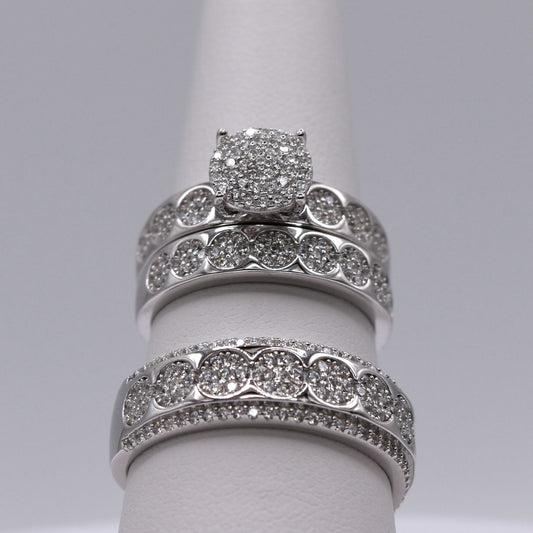 3 Piece 925 Sterling Silver Wedding Ring Set