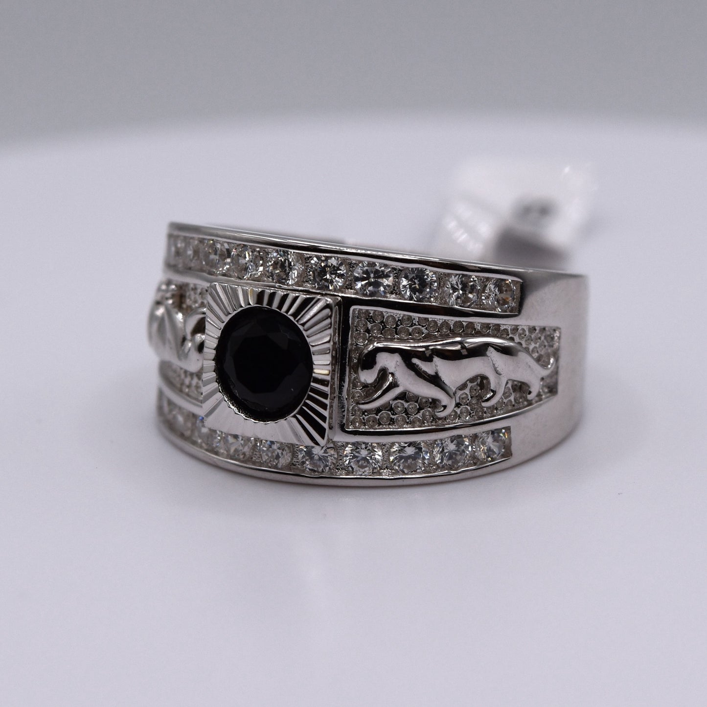 Men’s Panther Ring in 925 Sterling Silver – Bold Black CZ Center Stone – Luxury Statement Ring for Him