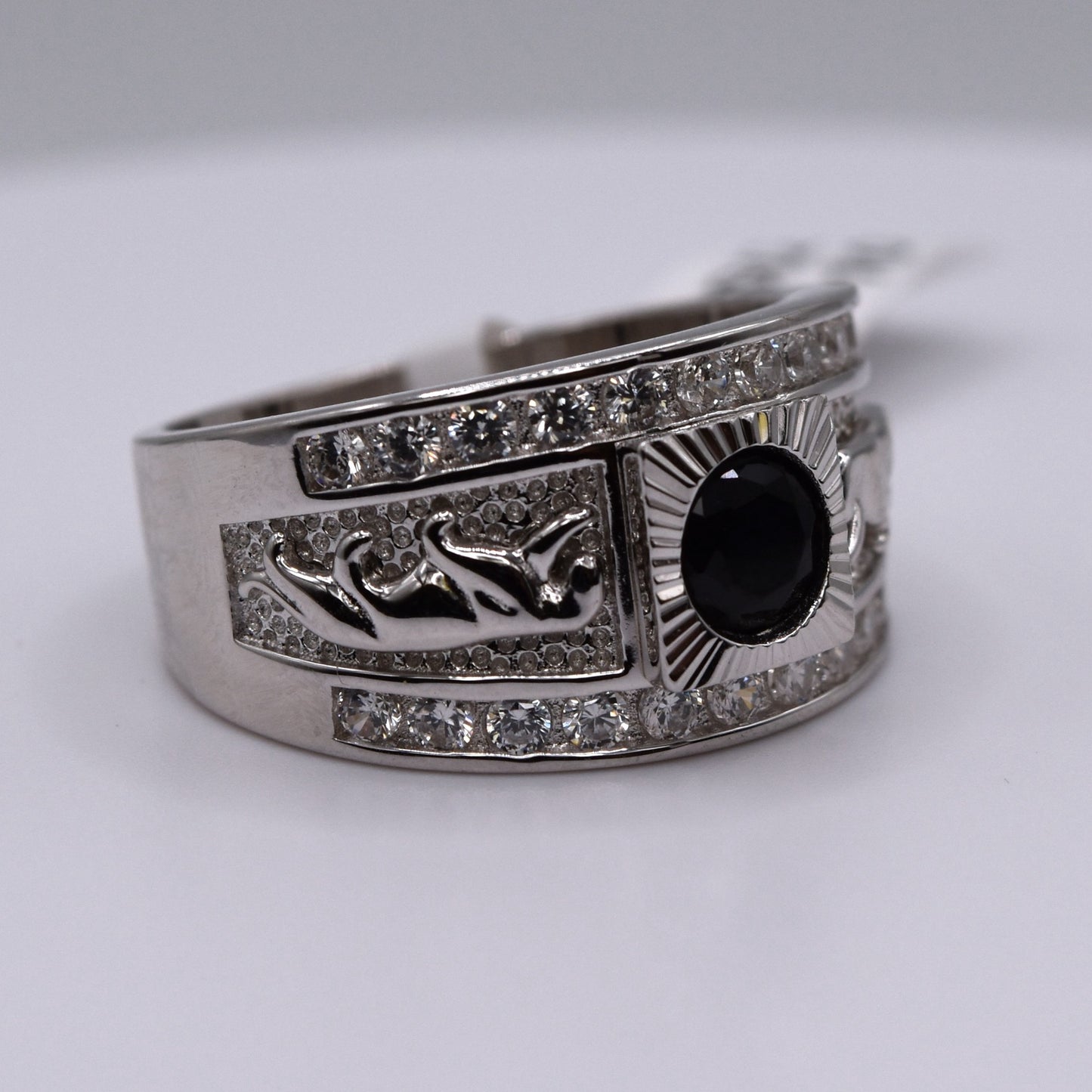 Men’s Panther Ring in 925 Sterling Silver – Bold Black CZ Center Stone – Luxury Statement Ring for Him