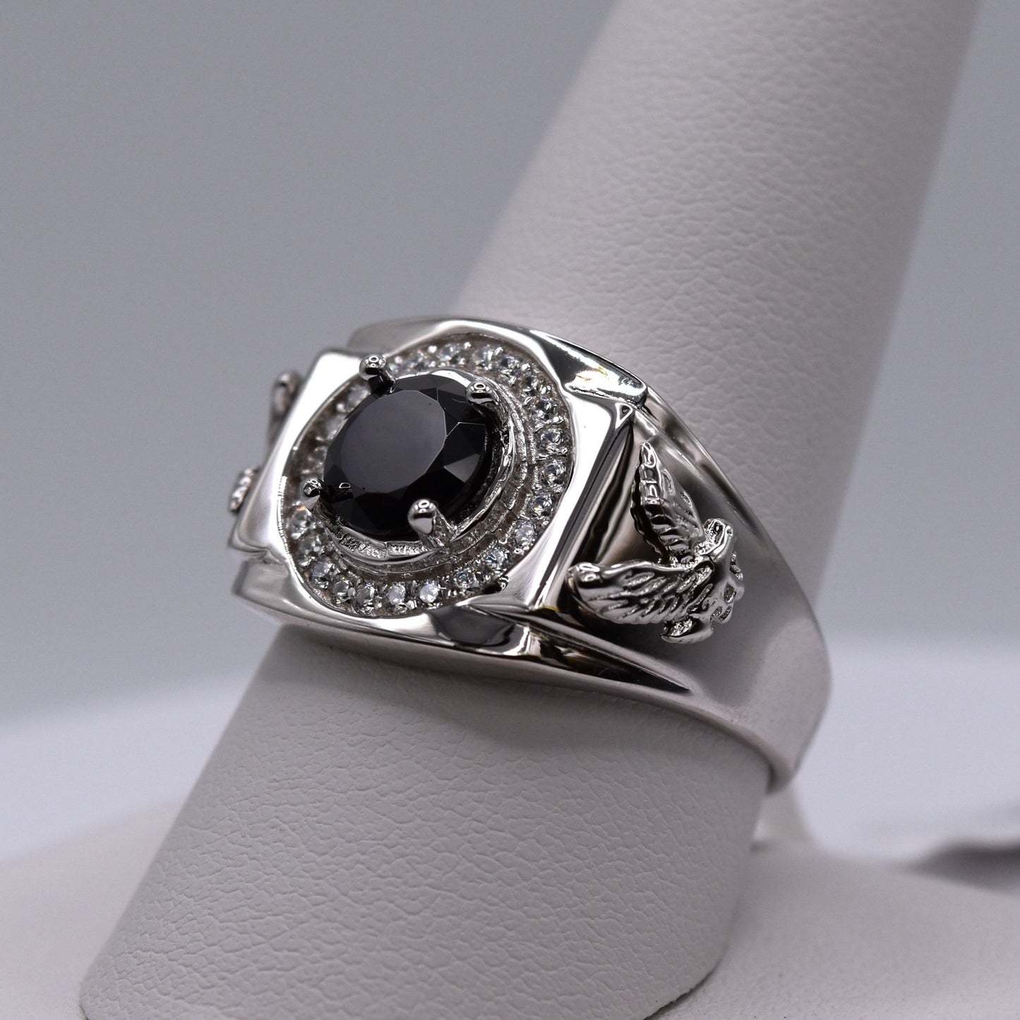 Men's 925 Sterling Silver Signet Ring - Chunky Black Onyx Style Goth Ring for Him