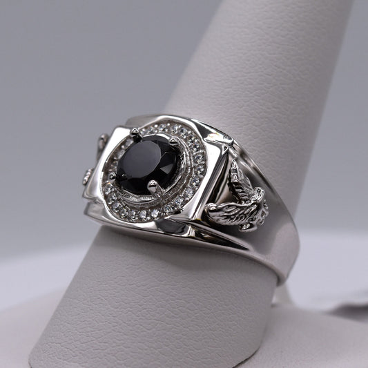 Men's 925 Sterling Silver Signet Ring - Chunky Black Onyx Style Goth Ring for Him