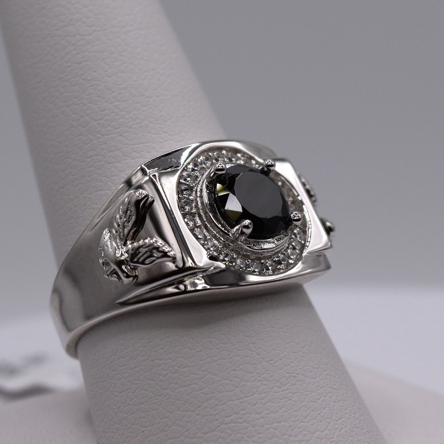 Men's 925 Sterling Silver Signet Ring - Chunky Black Onyx Style Goth Ring for Him