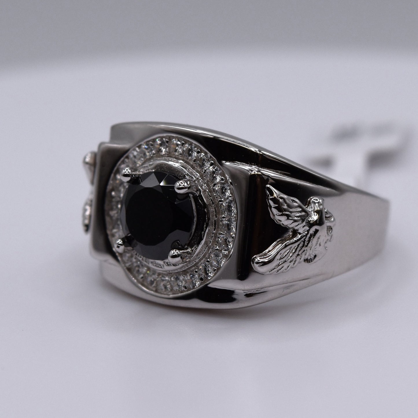Men's 925 Sterling Silver Signet Ring - Chunky Black Onyx Style Goth Ring for Him