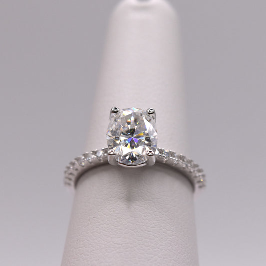 2ct Oval-Cut Moissanite Engagement Ring with Pave Band