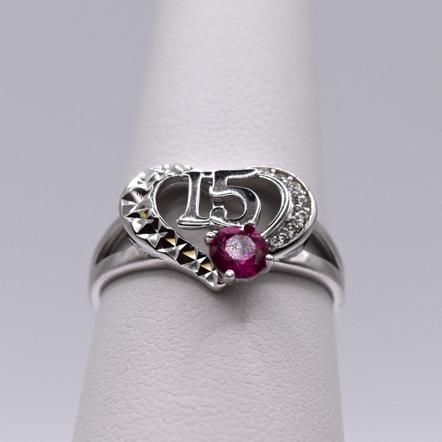 Quinceañera Jewelry Set: Heart-Shaped 925 Sterling Silver with '15' & Pink CZ – The Perfect Gift!