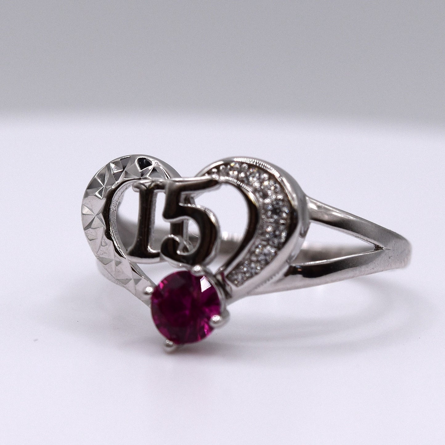Quinceañera Jewelry Set: Heart-Shaped 925 Sterling Silver with '15' & Pink CZ – The Perfect Gift!