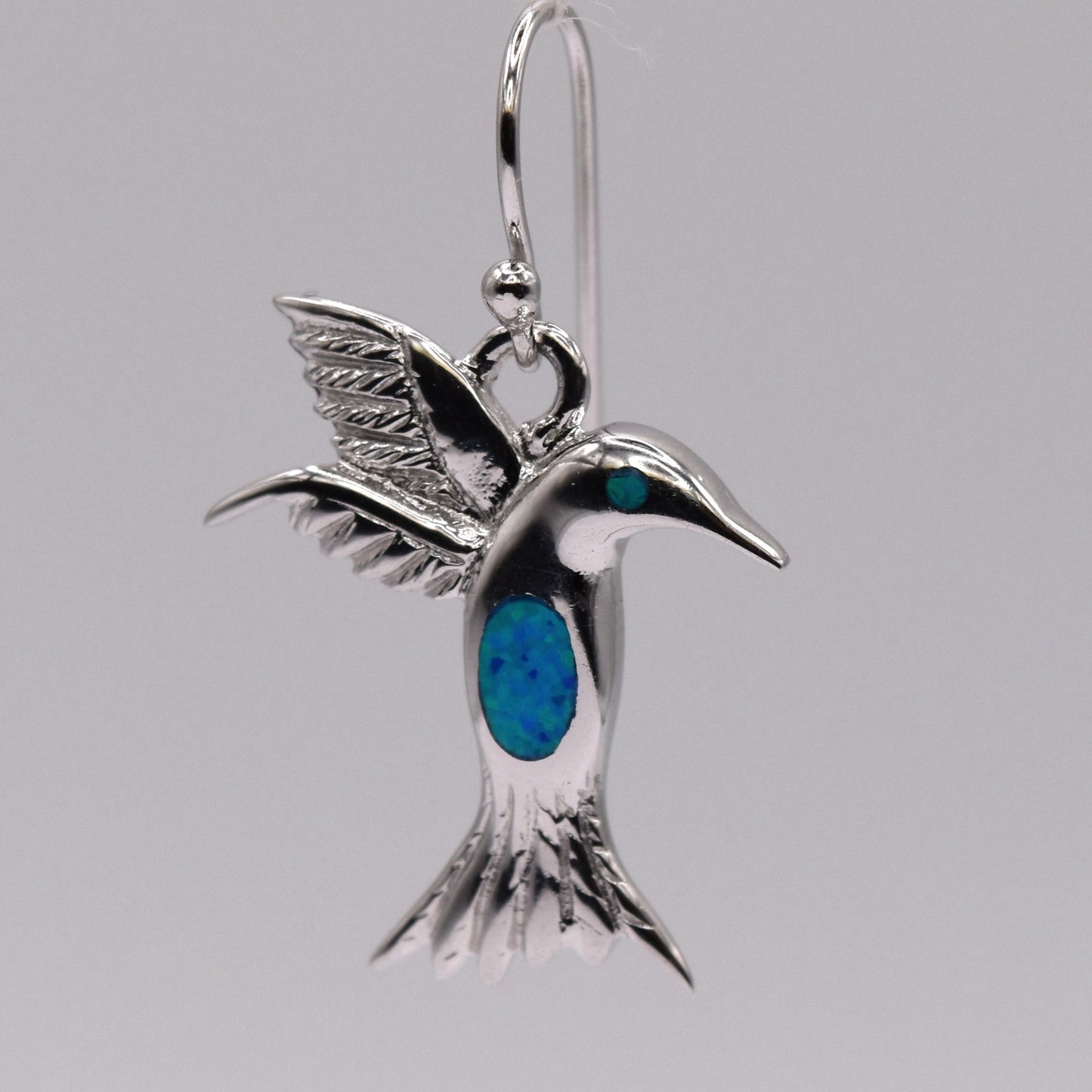 Blue Opal Hummingbird Drop Earrings – 925 Sterling Silver