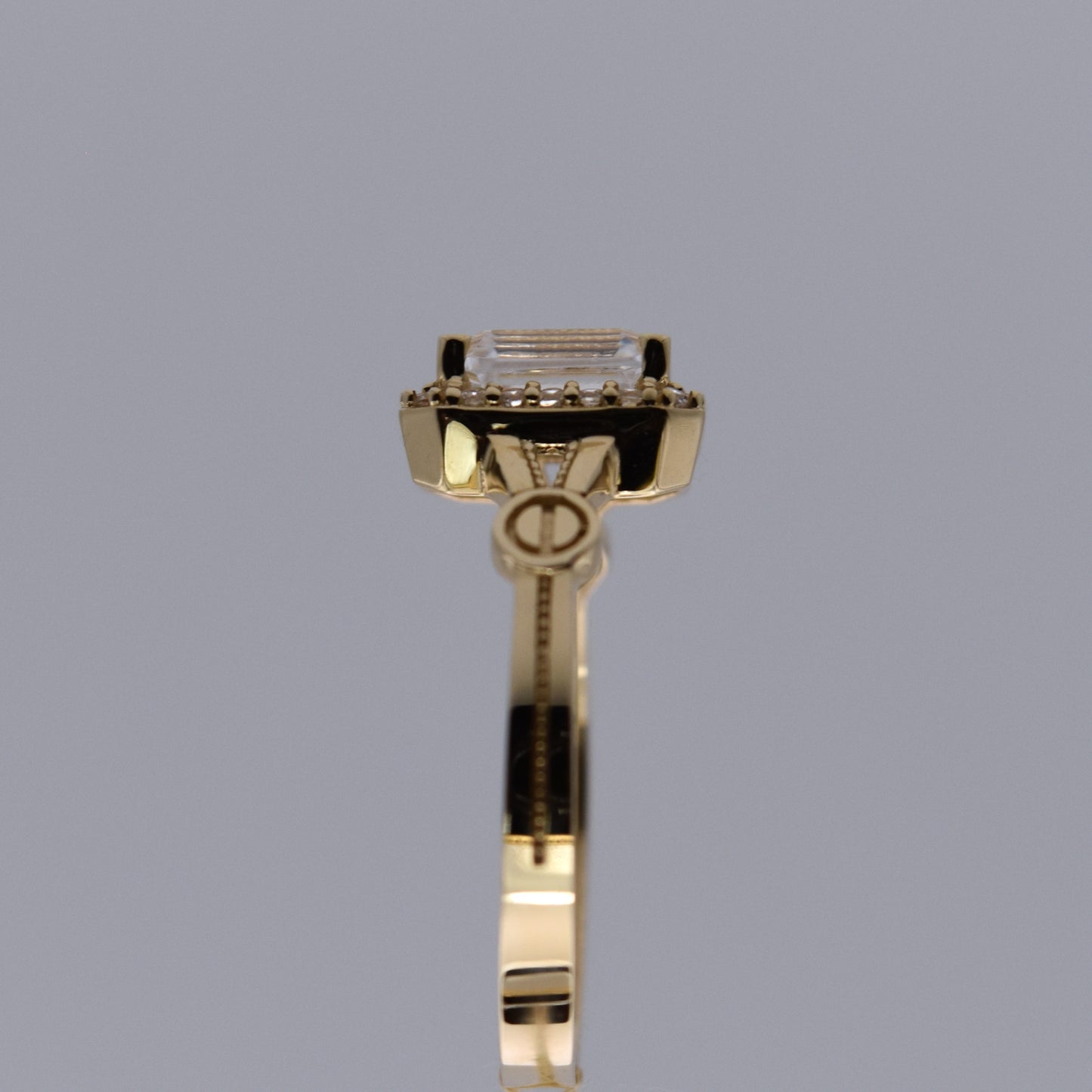 14K Yellow Gold Emerald Cut CZ Halo Ring Vintage Style Engagement Promise