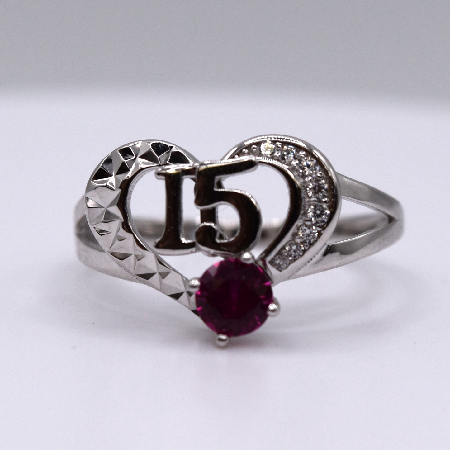 Quinceañera Jewelry Set: Heart-Shaped 925 Sterling Silver with '15' & Pink CZ – The Perfect Gift!