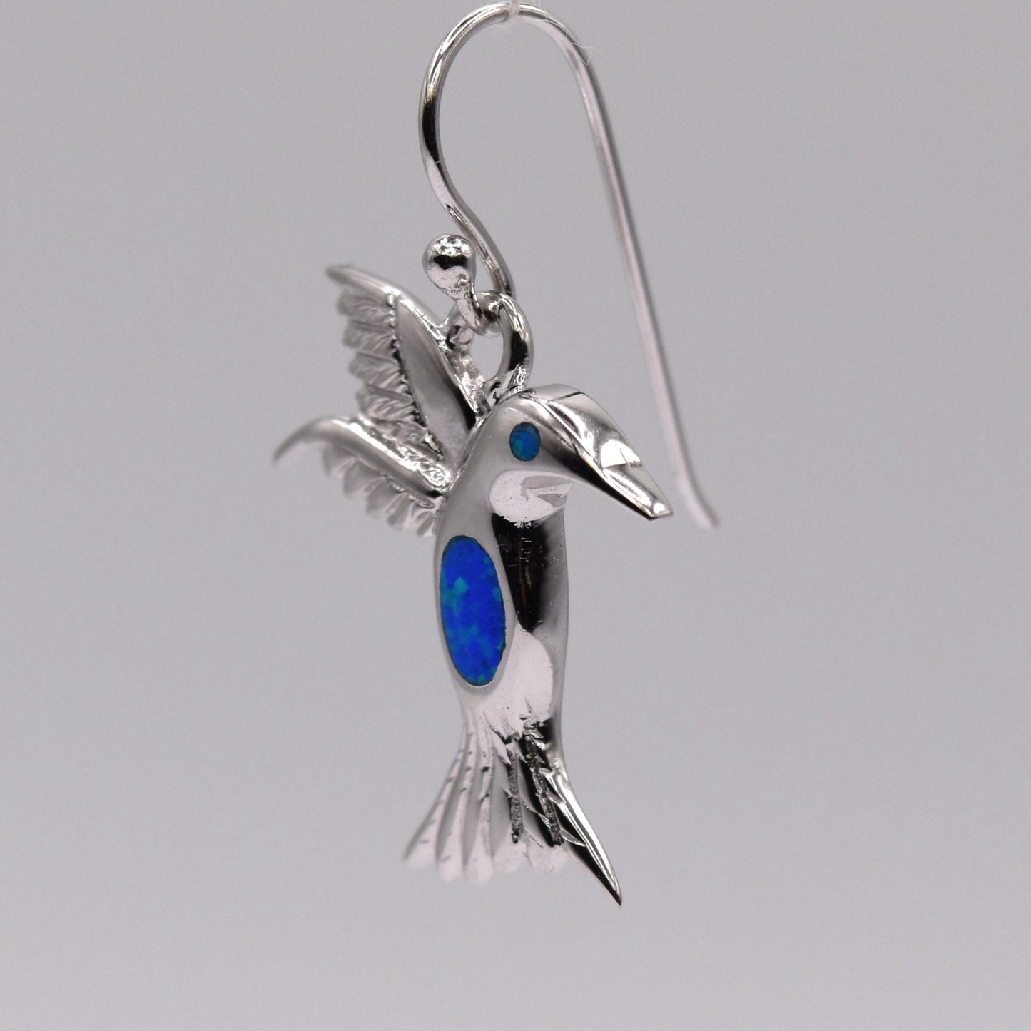 Blue Opal Hummingbird Drop Earrings – 925 Sterling Silver