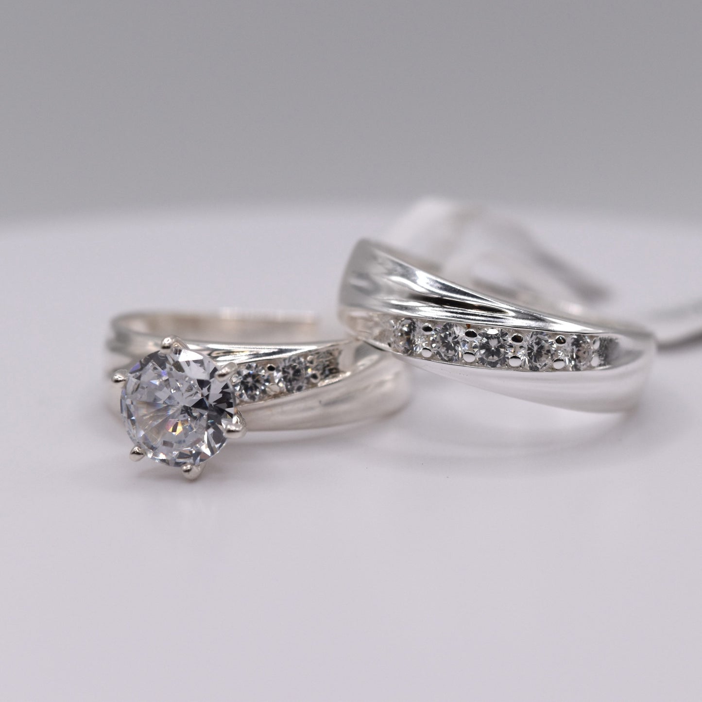Elegant 3-Piece 925 Sterling Silver Wedding Ring Set - Perfect Engagement & Bridal Rings for Her