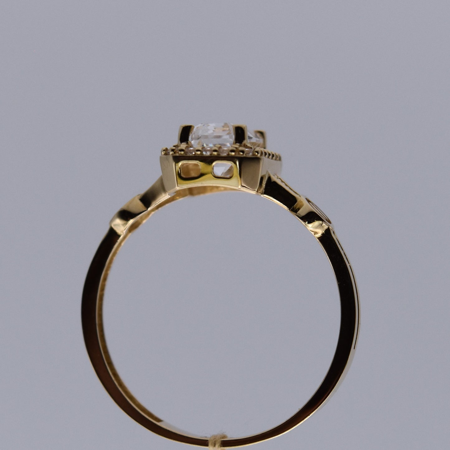 14K Yellow Gold Emerald Cut CZ Halo Ring Vintage Style Engagement Promise