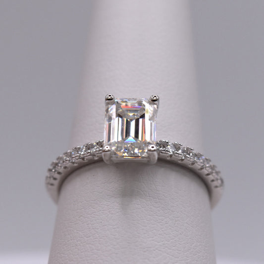 2ct Emerald-Cut Moissanite Engagement Ring with Pave Band