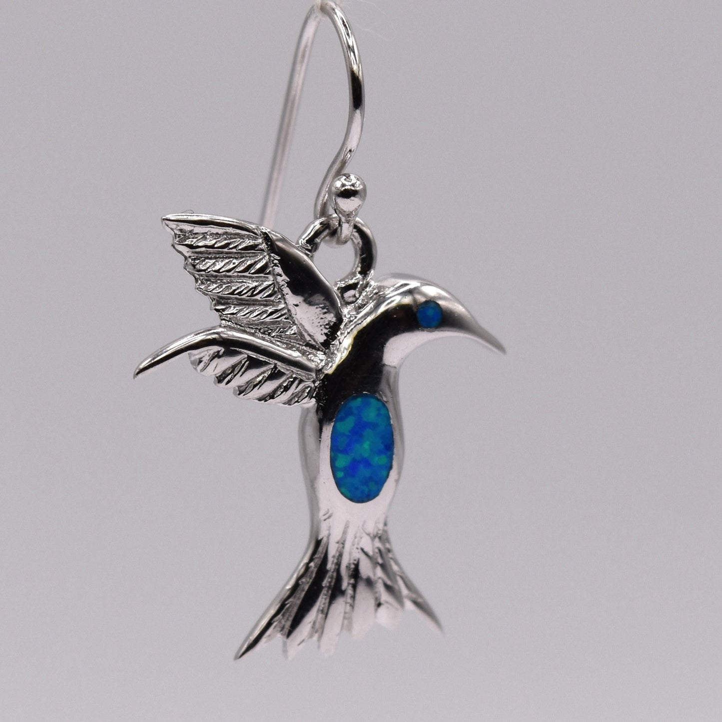 Blue Opal Hummingbird Drop Earrings – 925 Sterling Silver