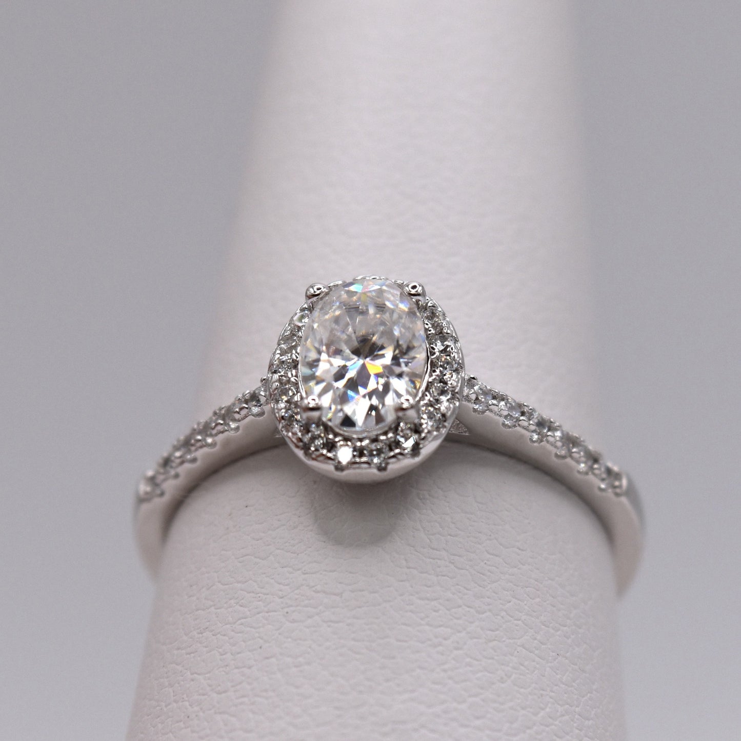1ct Oval Halo-Cut Moissanite Engagement Ring with Pave Band