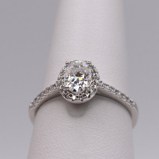 1ct Oval Halo-Cut Moissanite Engagement Ring with Pave Band