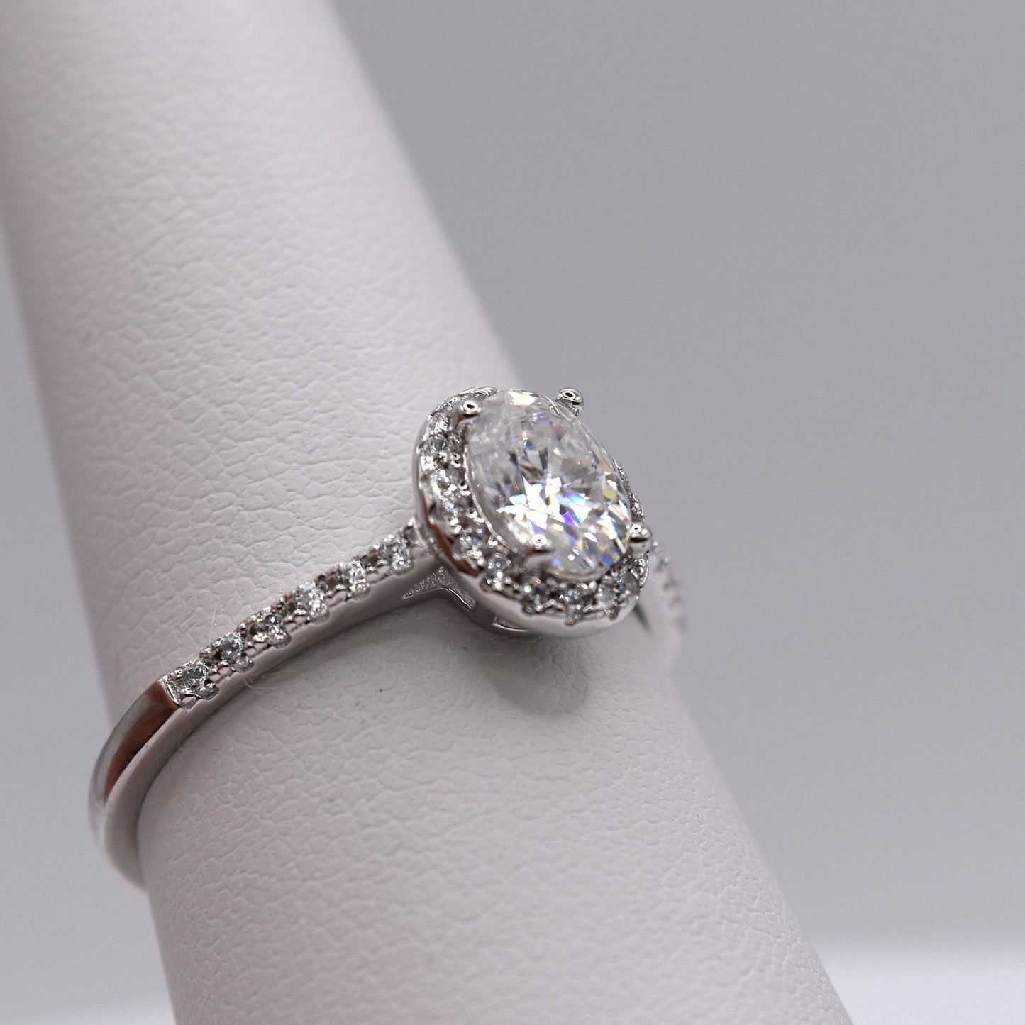 1ct Oval Halo-Cut Moissanite Engagement Ring with Pave Band