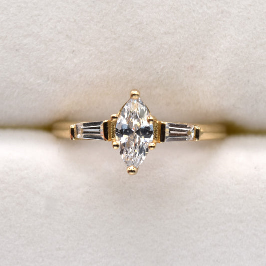 Marquise & Baguette Engagement Ring - 14K Gold Promise Ring