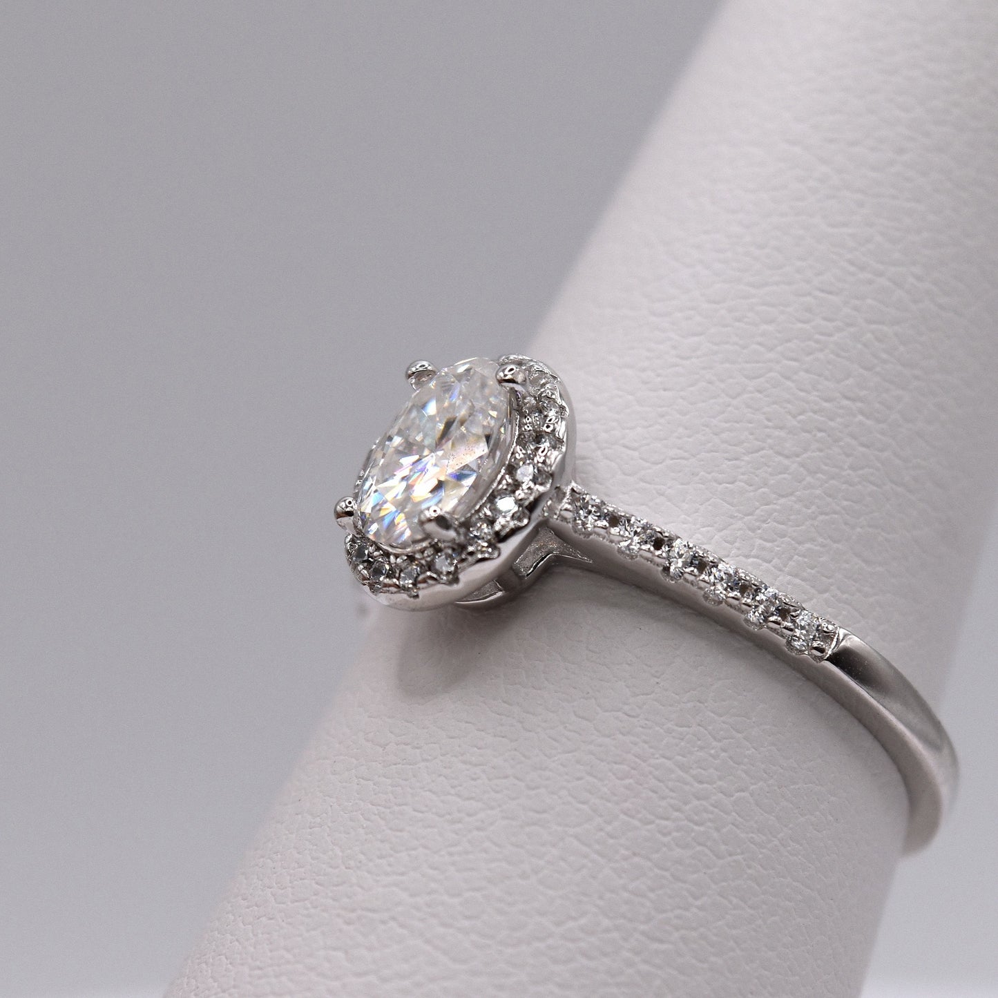 1ct Oval Halo-Cut Moissanite Engagement Ring with Pave Band