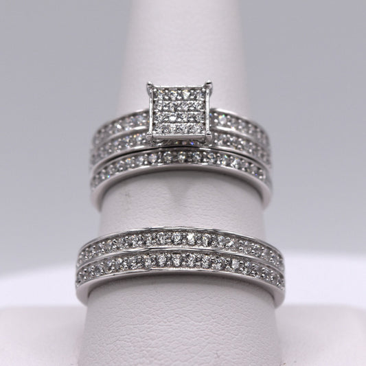 Wedding rings sets his and hers,925 Sterling silver wedding ring set, His &Hers Matching Bands with Cubic Zirconia, Engagement, Princess cut