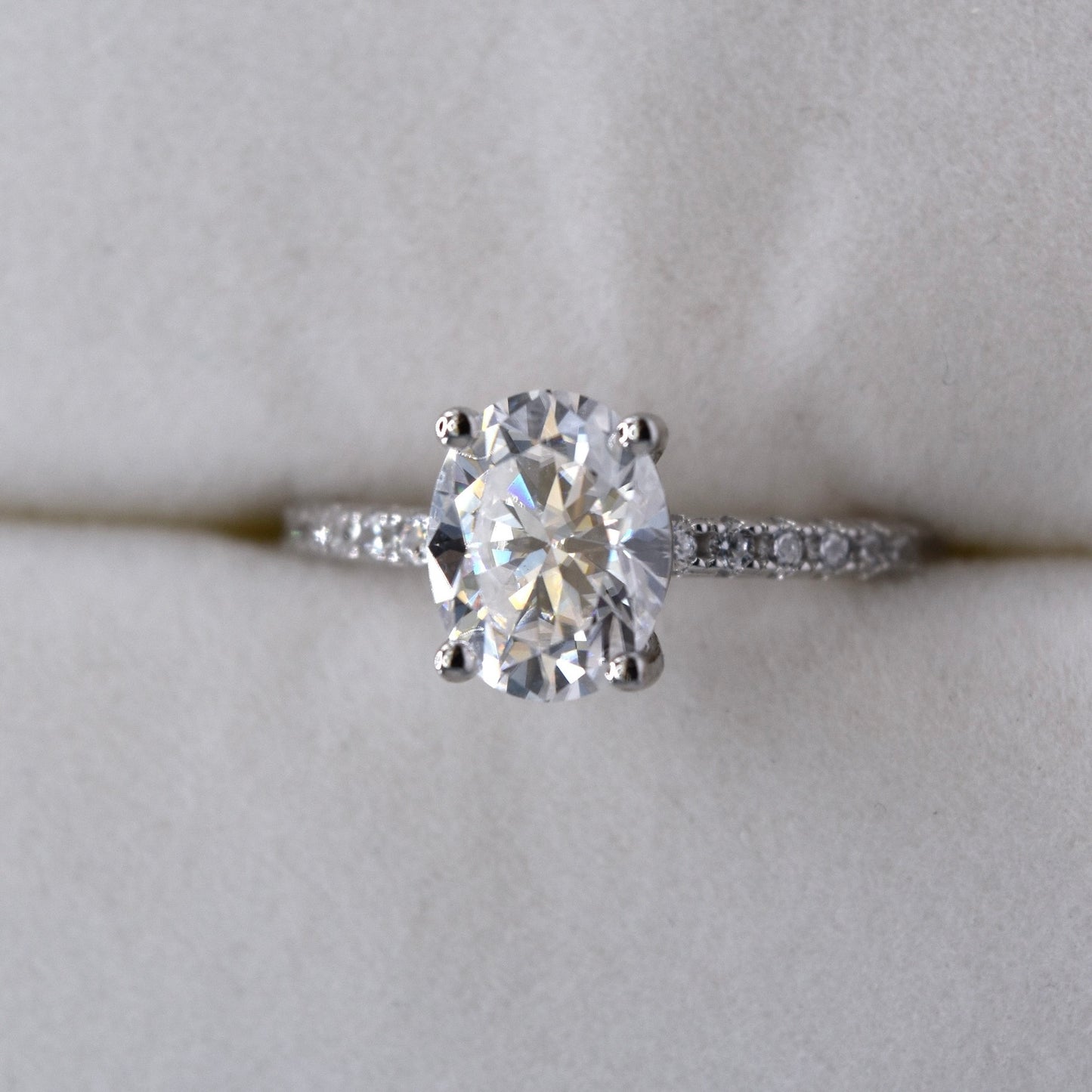 2ct Oval-Cut Moissanite Engagement Ring with Pave Band