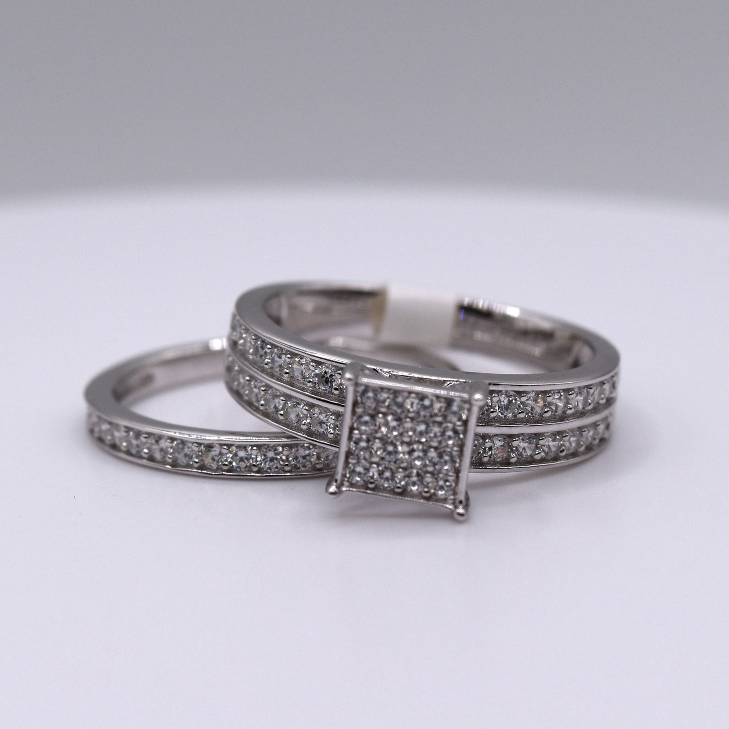 Wedding rings sets his and hers,925 Sterling silver wedding ring set, His &Hers Matching Bands with Cubic Zirconia, Engagement, Princess cut