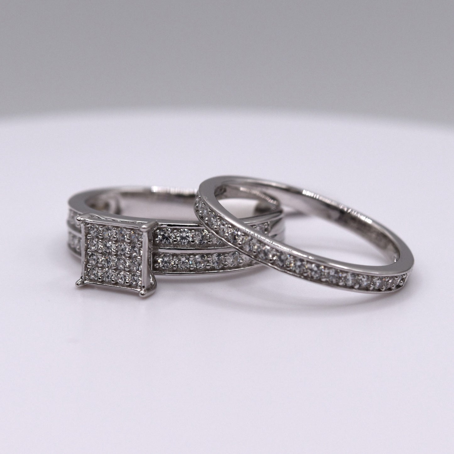 Wedding rings sets his and hers,925 Sterling silver wedding ring set, His &Hers Matching Bands with Cubic Zirconia, Engagement, Princess cut