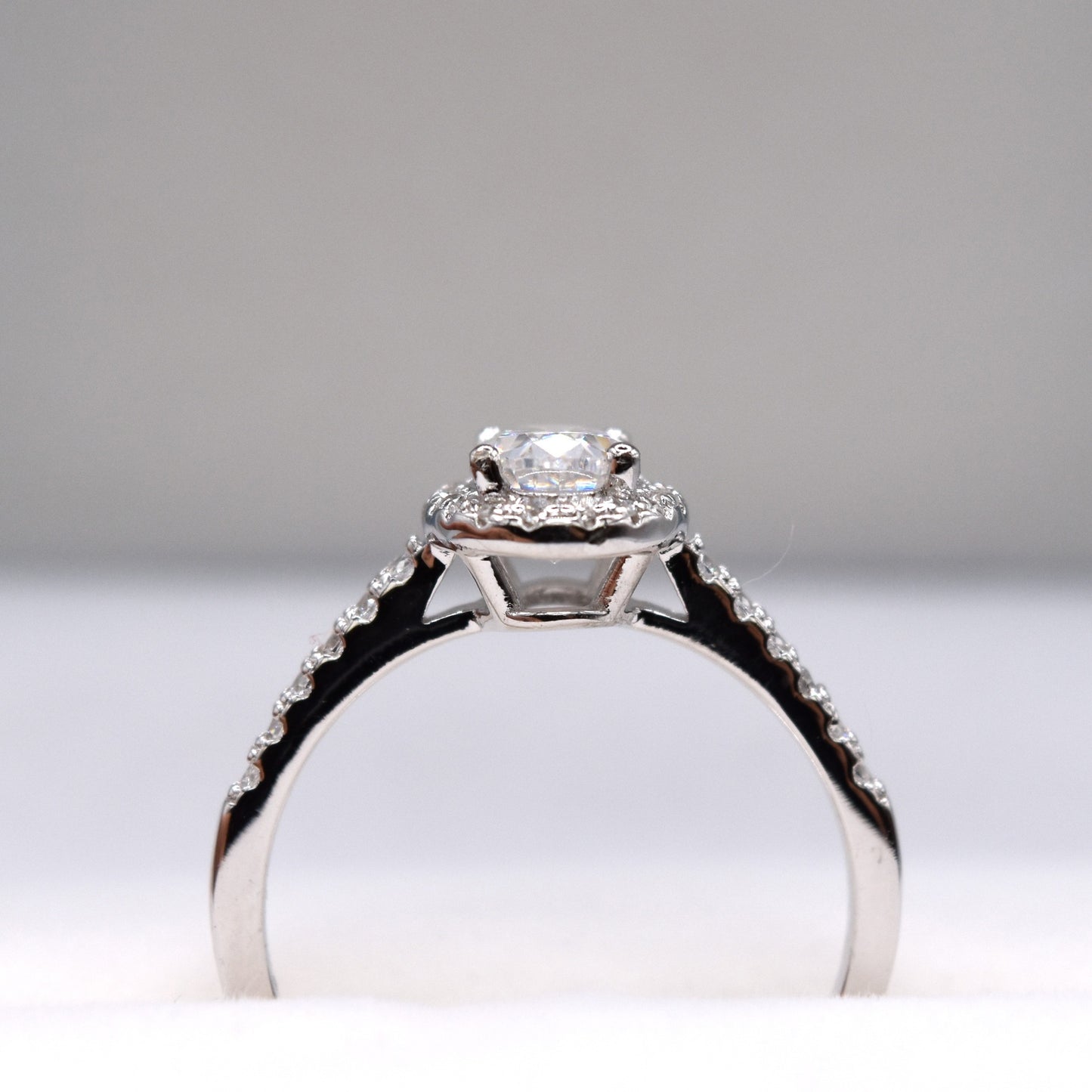 1ct Oval Halo-Cut Moissanite Engagement Ring with Pave Band