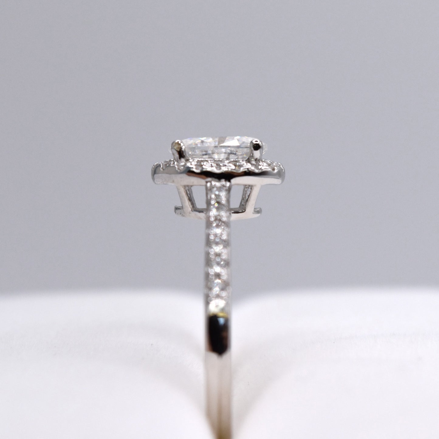1ct Oval Halo-Cut Moissanite Engagement Ring with Pave Band