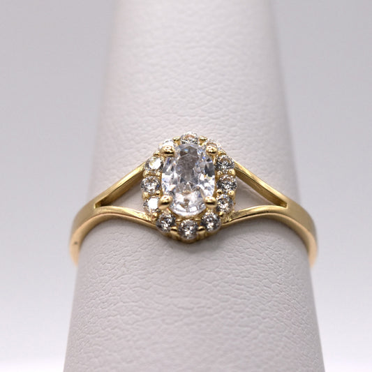 Oval Halo Split Shank Engagement Ring - 14K Gold Promise Ring