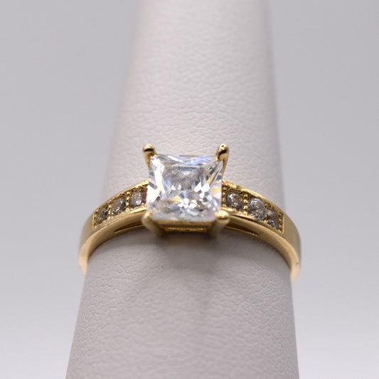 Princess Cut Pave Band Engagement Ring - 14K Gold Solitaire