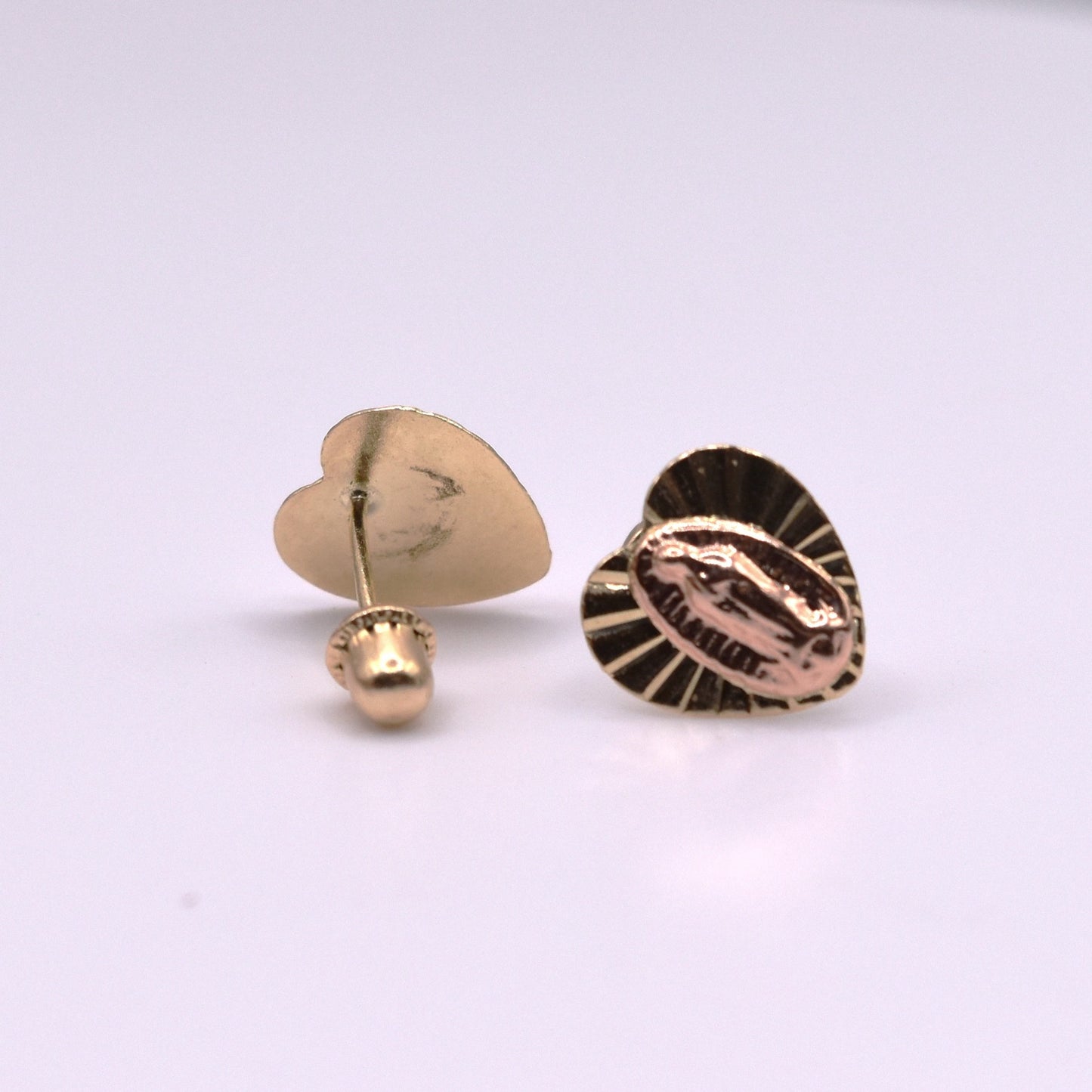 14k Gold Heart Virgen de Guadalupe backless Earrings