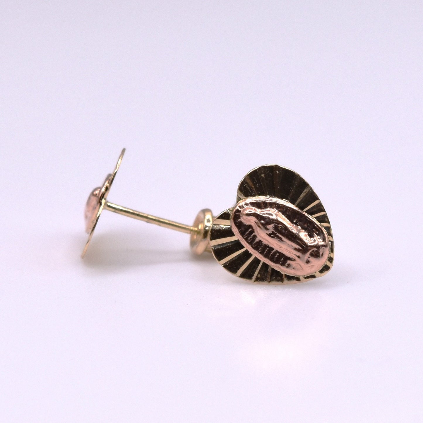 14k Gold Heart Virgen de Guadalupe backless Earrings