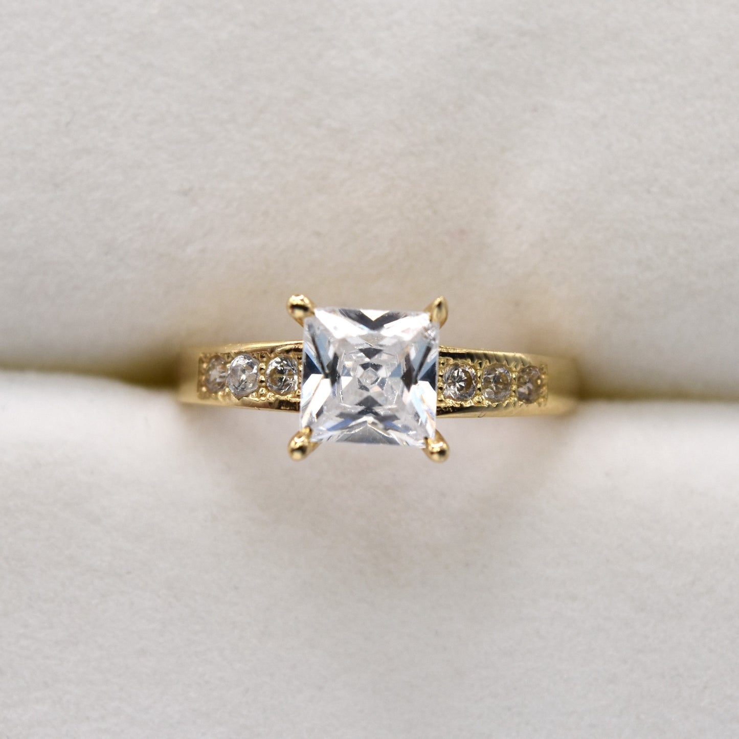 Princess Cut Pave Band Engagement Ring - 14K Gold Solitaire