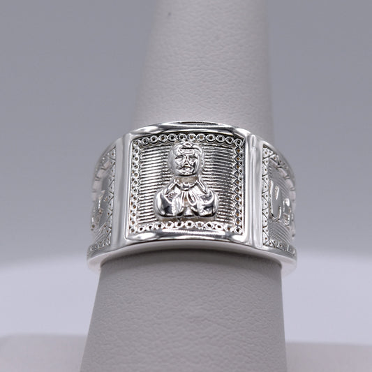 Men’s Jesús Malverde Ring – 925 Sterling Silver Folk Saint Jewelry – Bold Religious Statement Ring for Him