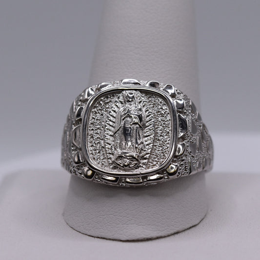 Men’s Virgin Mary Ring in 925 Sterling Silver – Religious Statement Ring for Him – Catholic Gift for Faithful Men