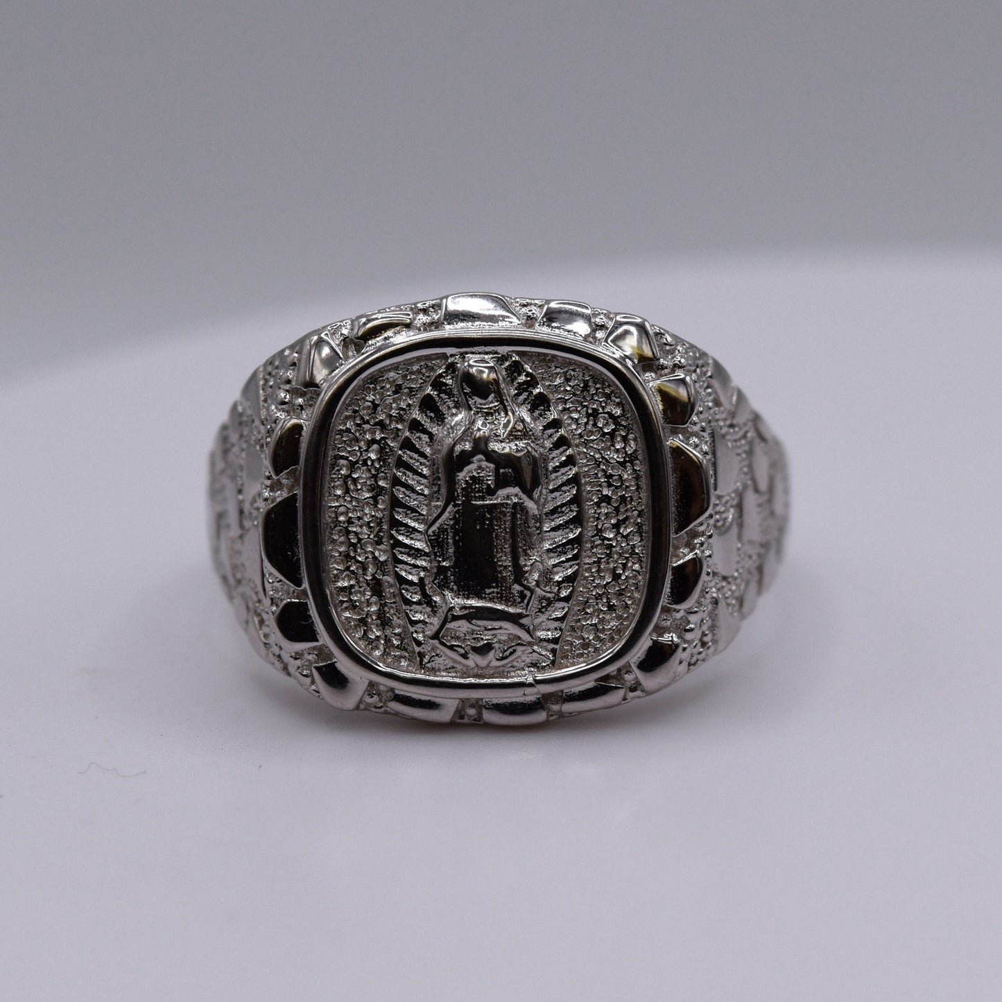 Men’s Virgin Mary Ring in 925 Sterling Silver – Religious Statement Ring for Him – Catholic Gift for Faithful Men