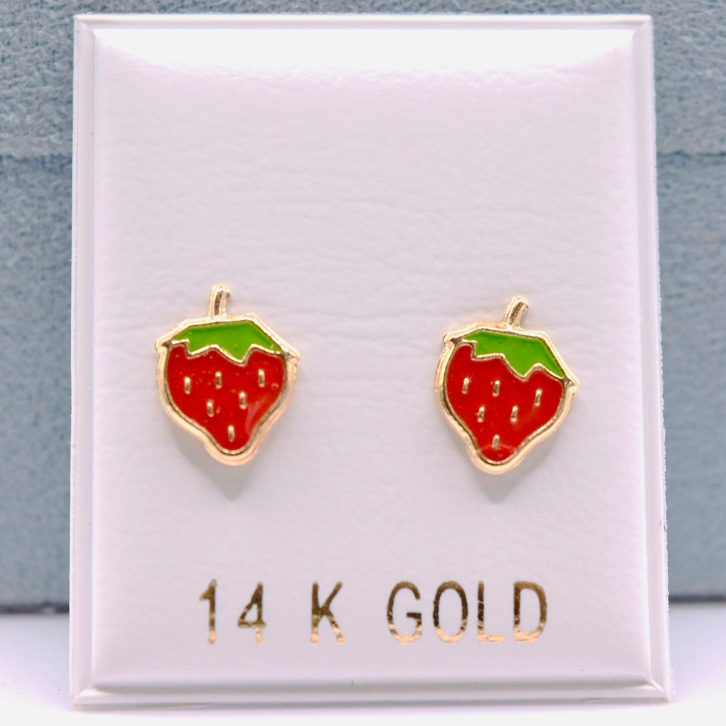 14k Gold Enamel Nap Friendly Strawbery Backless Earrings