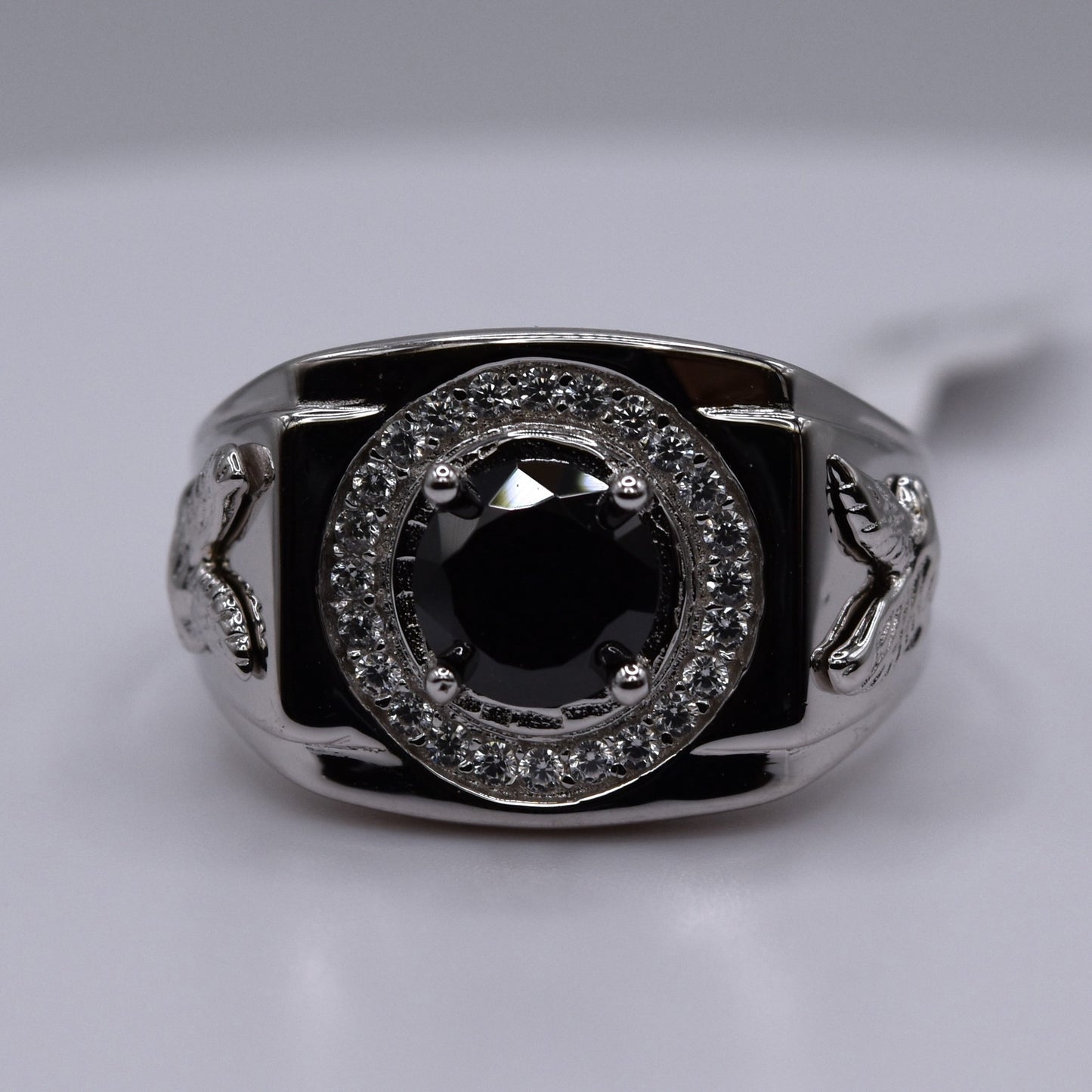 Men's 925 Sterling Silver Signet Ring - Chunky Black Onyx Style Goth Ring for Him