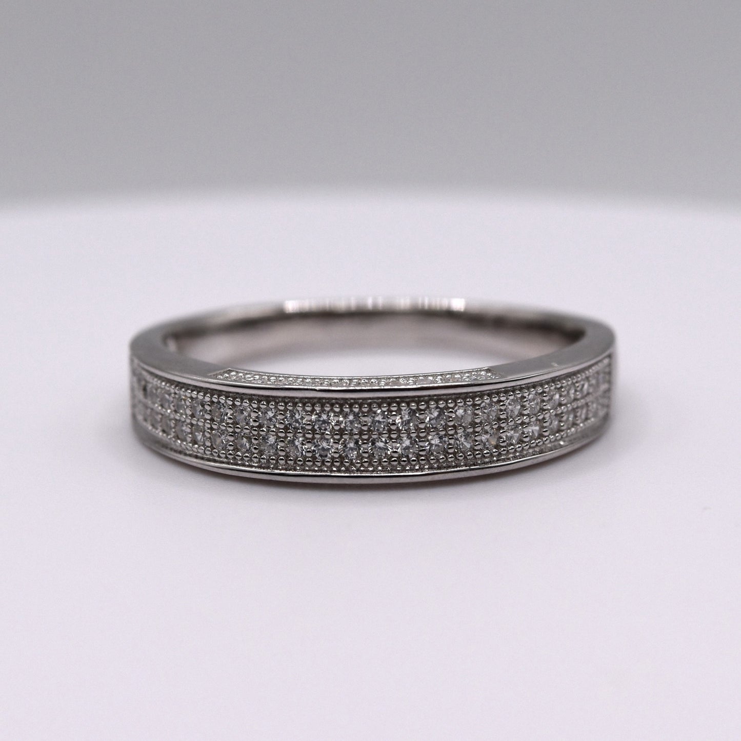 Simple 3 Piece 925 Sterling Silver Wedding Ring Set (Floral)