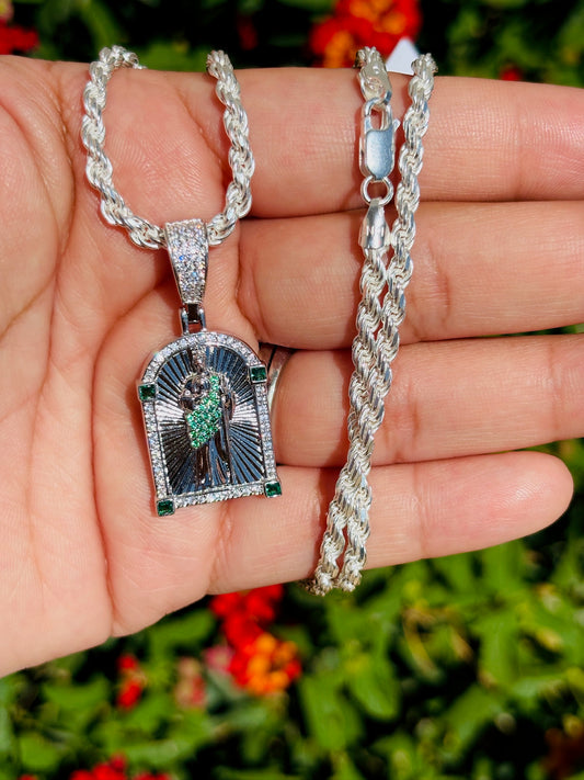 Premium Men's Saint Jude Medallion Necklace - Italian Silver & Dazzling CZ